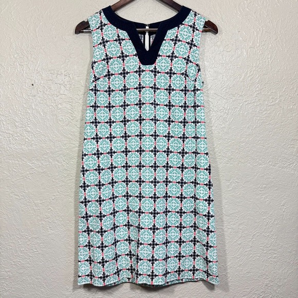 Talbots Linen Blend‎ Shift Dress 4 Petite Geometric Easter Beach Vacation Resort - Picture 1 of 12